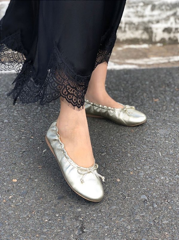 Sapatilha Drapeada em Couro Laço Luiza Barcelos