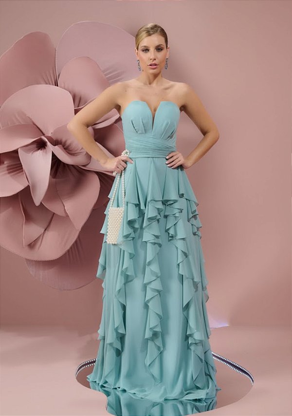 Vestido Longo Festa Saia Cascatas Fleche D'or