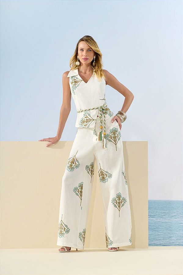 Conjunto Bordado Calça e Blusa  Cleo Oficial