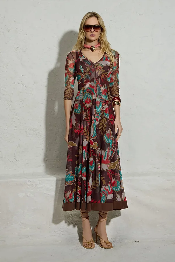 Vestido de Tule Floral Thamara Capelão