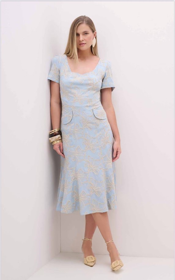 Vestido Crepe bordado Marcia Morais