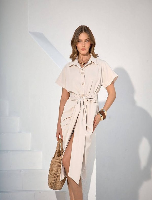 Vestido Chemisie Manga  Com Amarração Fleche D'or
