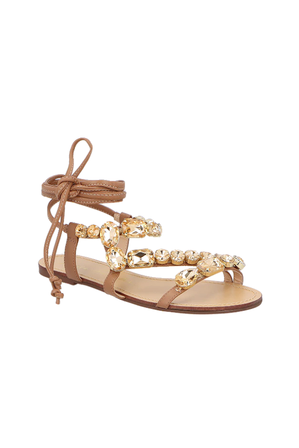 Sandália Rasteira em Couro com Pedras Luiza Barcelos