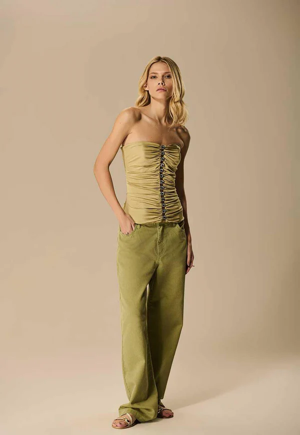 Calça Sarja Wide Leg Caos Moda