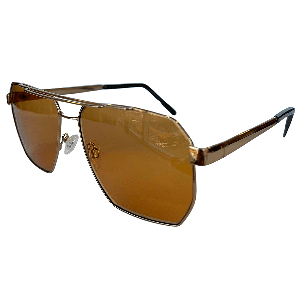 Óculos Aviador Metal Square Dourado Lente Laranja  Ac Brasil