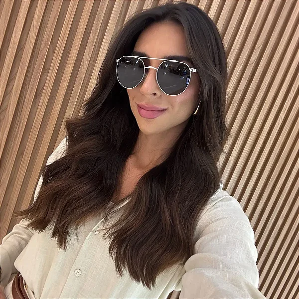 Óculos Pontes Grande Prata Lente Preta