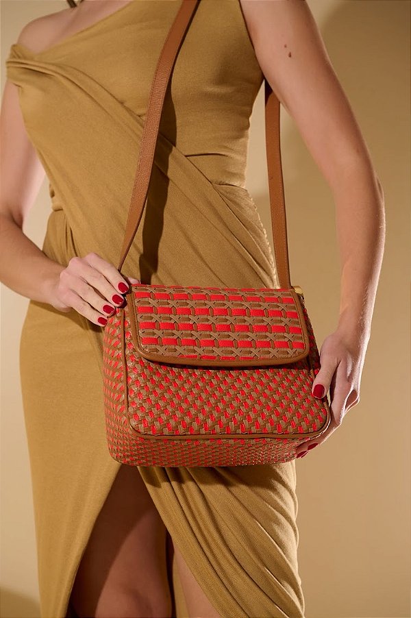 Bolsa Média em Couro com Trama Multicor Luiza Barcelos