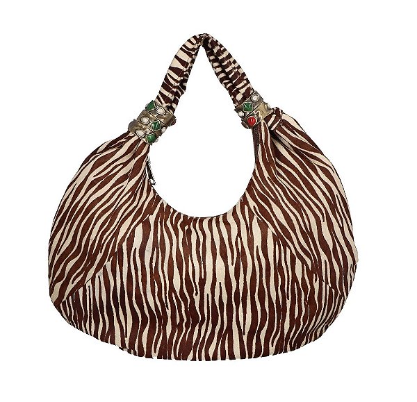 Bolsa Grande em Pelo Zebra com Argolas Metálicas e Aplicações Luiza Barcelos