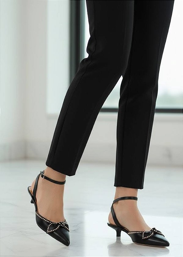 Scarpin Slingback em Couro com Salto Baixo e Laço Luiza Barcelos