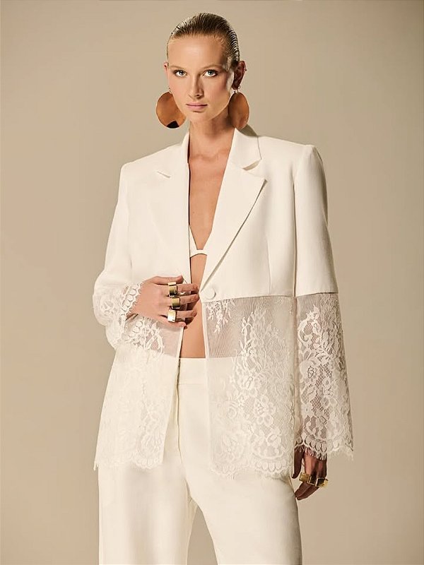 Blazer Mix Renda Alfaiataria Caos Moda