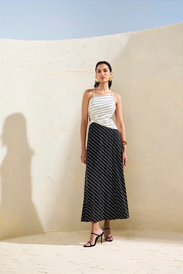 Vestido Drapê Bordado Pespontos Skunk Brasil