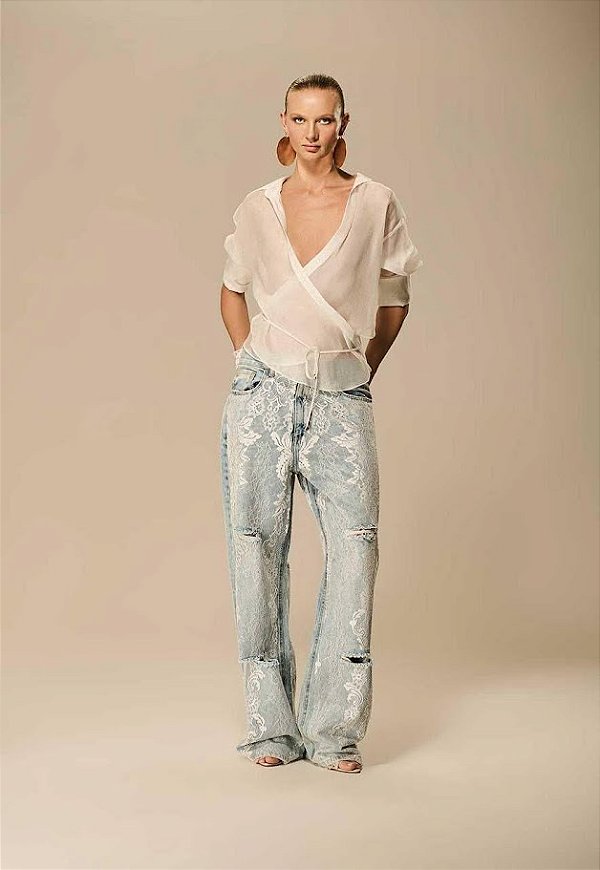 Calça Jeans Renda Caos Moda