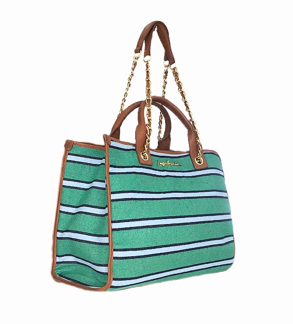 Bolsa Grande com Listras e Alças de Corrente e Couro Luiza Barcelos
