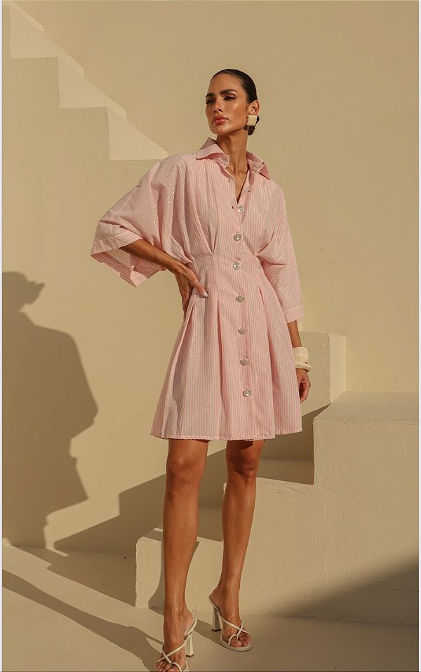 Vestido Listras Alfaiataria Fluido Fleche D'or