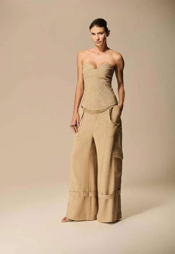 Calça Cargo Cinto Passantes Barra Caos Moda