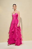 Vestido Longo Pink com Babados Fleche D’Or