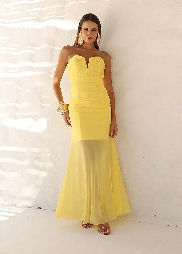 Vestido Tule TCQ Drapeado Fleche D'or