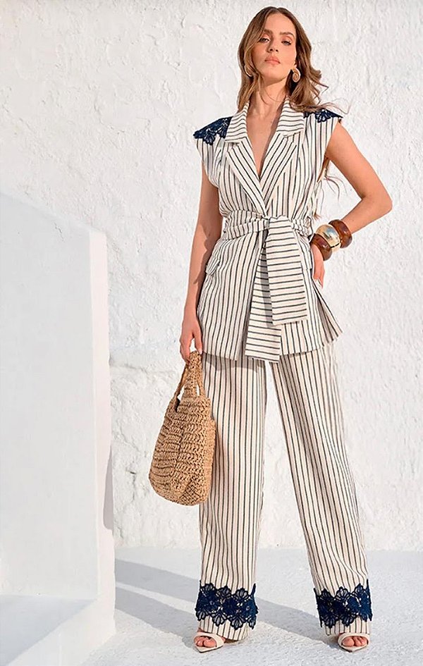 Conjunto com Amarração Giz Linen Fleche D'or