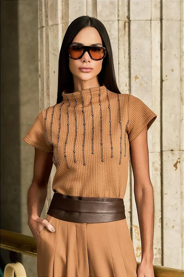 Blusa Metalasse Bordada Stripe Fleche D'or