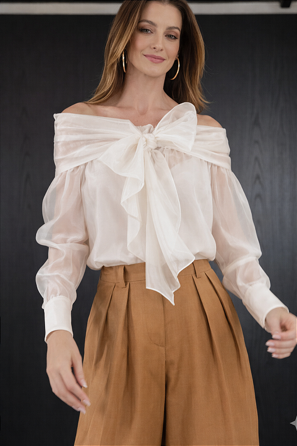 Camisa Manga Longa Organza Laço 613 Oficial