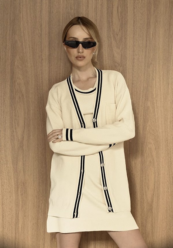 Conjunto 3 Peças Saia Top Cardigan Skazi