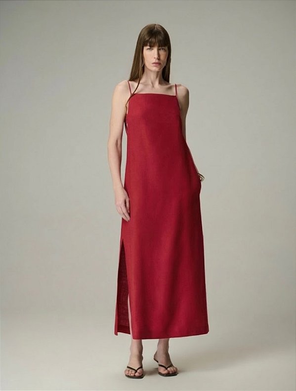 Vestido Midi 100% Linho Alça 613 Oficial