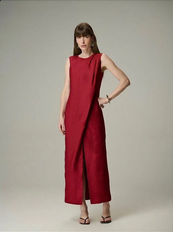 Vestido Midi 100% Linho Assimétrico 613 Oficial