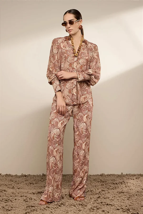Calça Pantalona Estampa Cachemere Thamara Capelão
