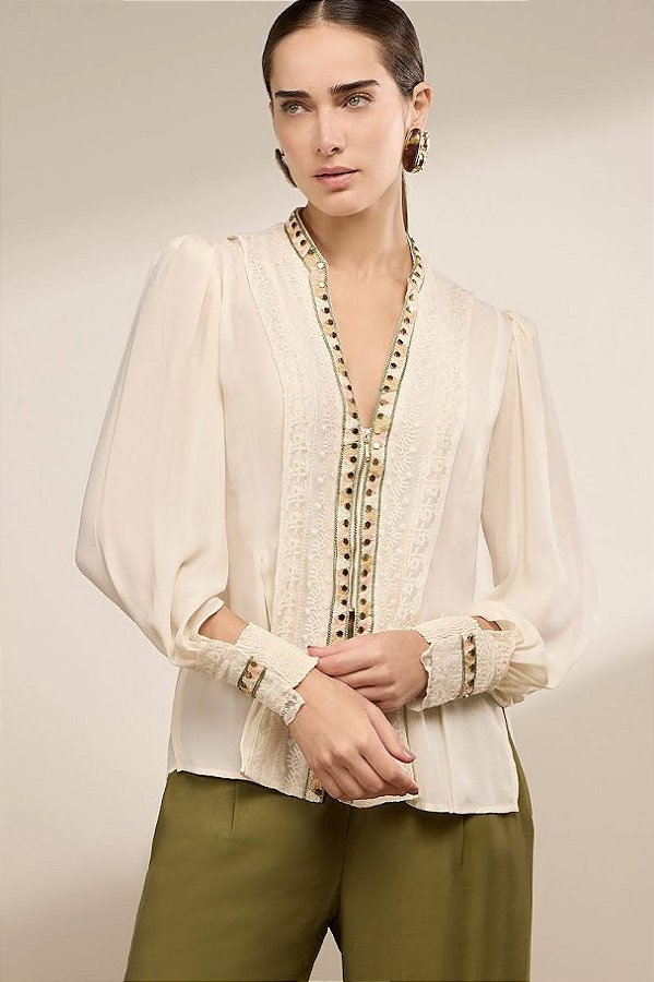 Blusa Detalhe Grega Bordado Thamara Capelão