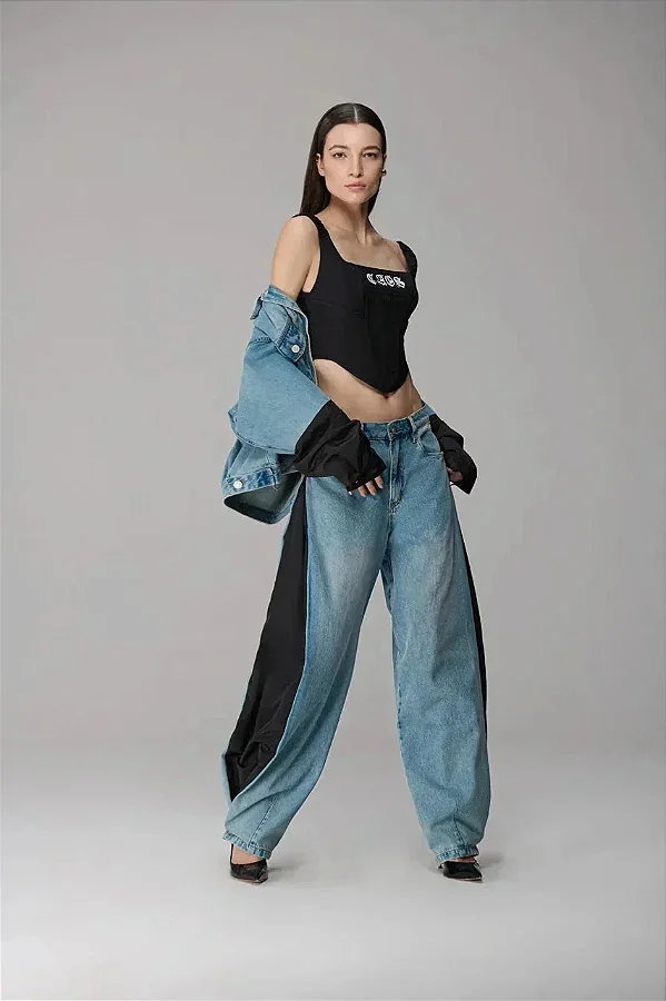 Calça Jeans Nesga Nylon Caos Moda