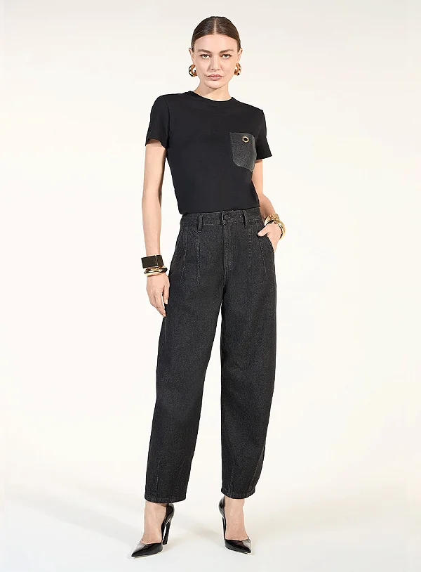 Calça Barril Feminina Jeans Black Skazi