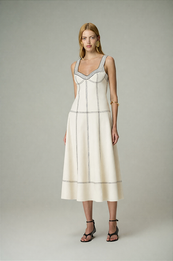 Vestido Midi Sarja Pespontado 613 Oficial