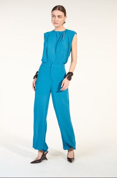Conjunto Crepe Georgette Azul Lagoa Skazi