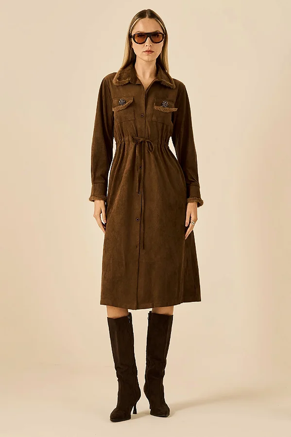 Vestido Chemise Suede Fleche D'or Marrom