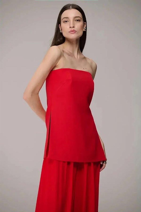 Blusa Strapless Fendas Laterais Caos Moda