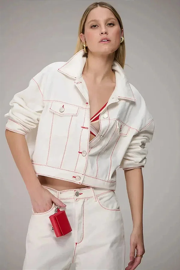 Jaqueta Sarja Pesponto Zigzag Caos Moda
