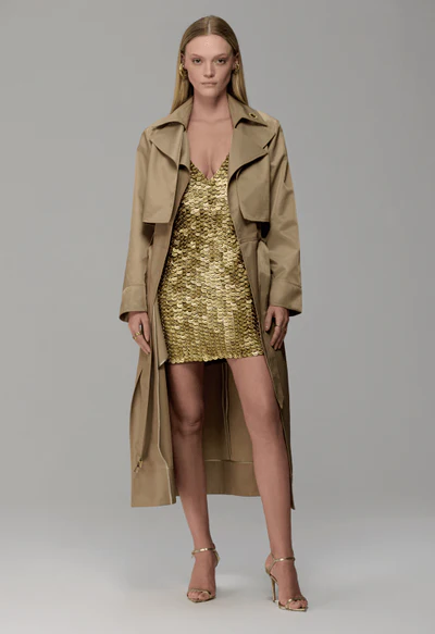 Trench Coat Clássico Longo com Lapela Dupla Caos Moda
