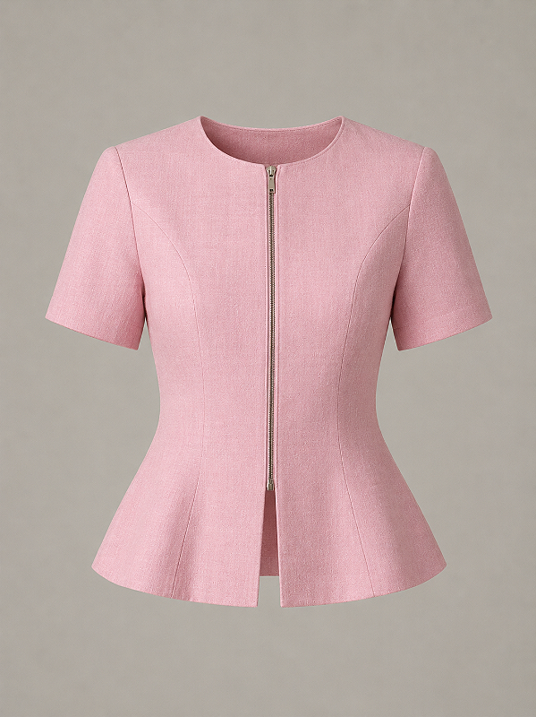 Blusa Linho 100% Natural Acinturada com Zíper e Mangas Curtas613 Oficial