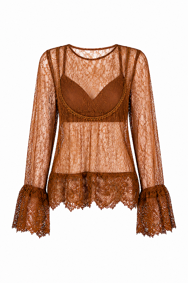 Blusa de Renda Manga Longa Skazi