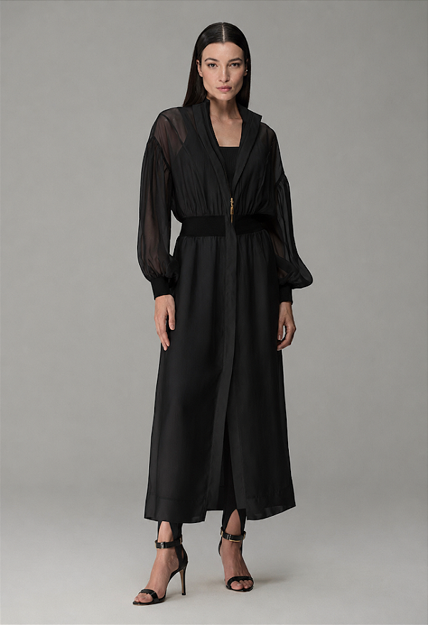 Trench Coat Feminino Organza Transparente Caos Moda