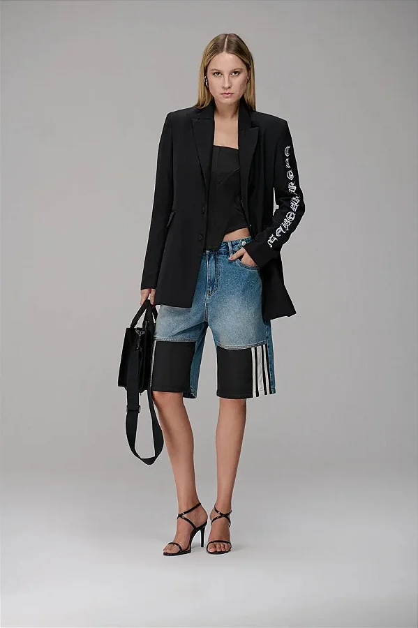 Bermuda Feminina Jeans Mix Textura Caos
