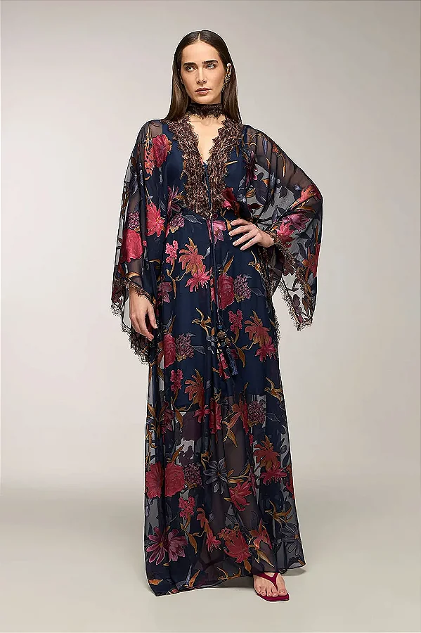 Vestido Devore Floral Thamara Capelão