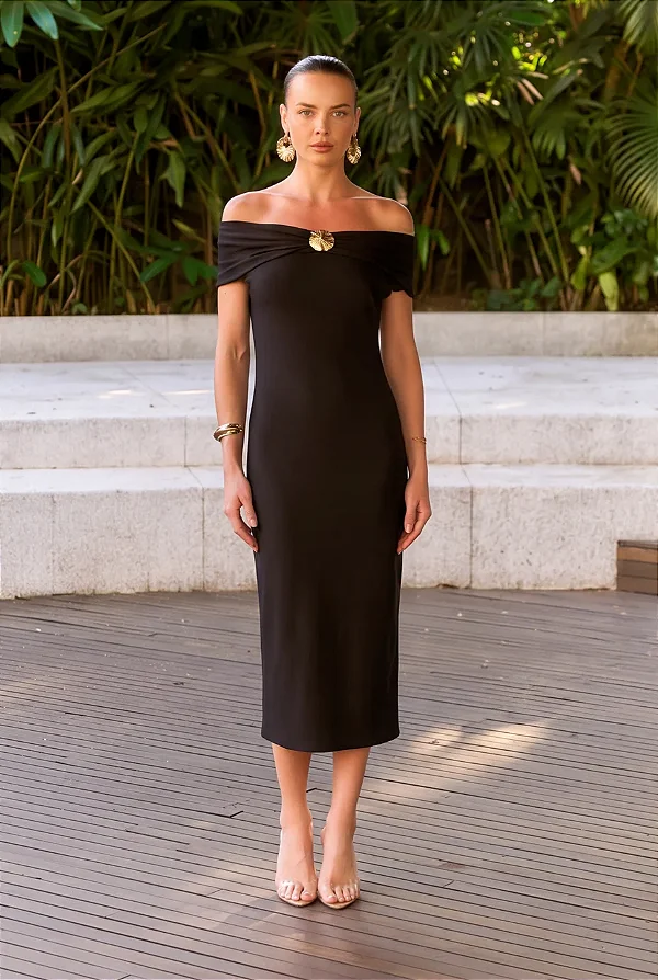 Vestido Malha Ombro a Ombro Fleche D'Or
