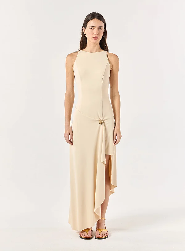 Vestido Midi Malha Barra Assimétrica Skazi