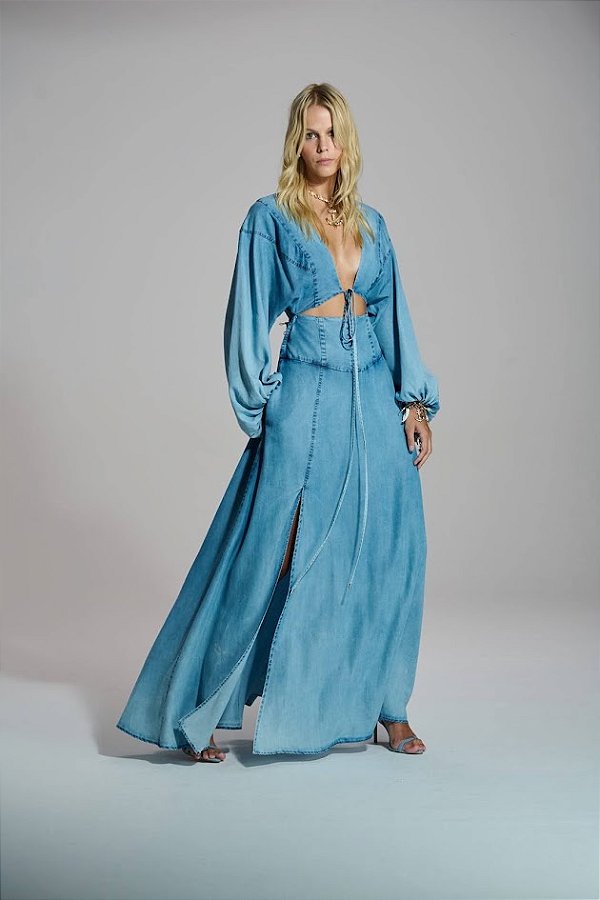 Vestido Amplo de Liocel Denim Caos Moda