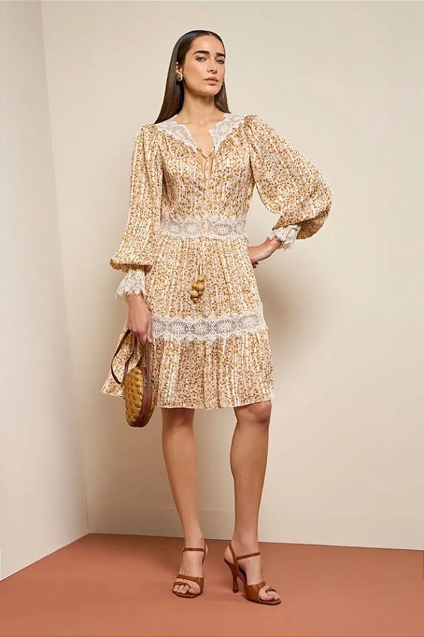 Vestido Curto Estampa com Brilho Thamara Capelão