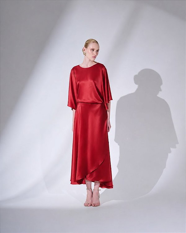 Vestido de Cetim Drapeado Maracujá Oficial