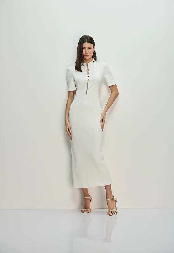 Vestido Midi Malha com Zíper Caos Moda
