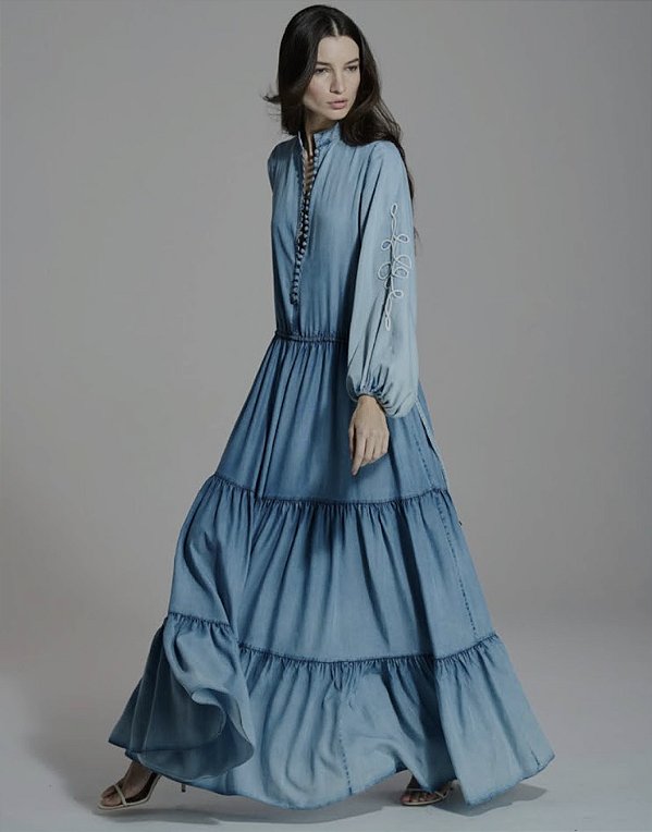 Vestido com Mangas Bordadas Alamares Caos Moda
