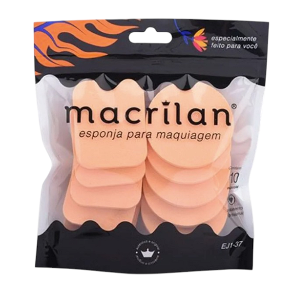Esponjas para Maquiagem com 10 Unid Redondo e Retangular Macrilan - EJ1-37